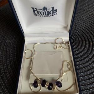 Prouds (Australian Brand) sterling silver NECKLACE. Crystal, purple beads. NIB
